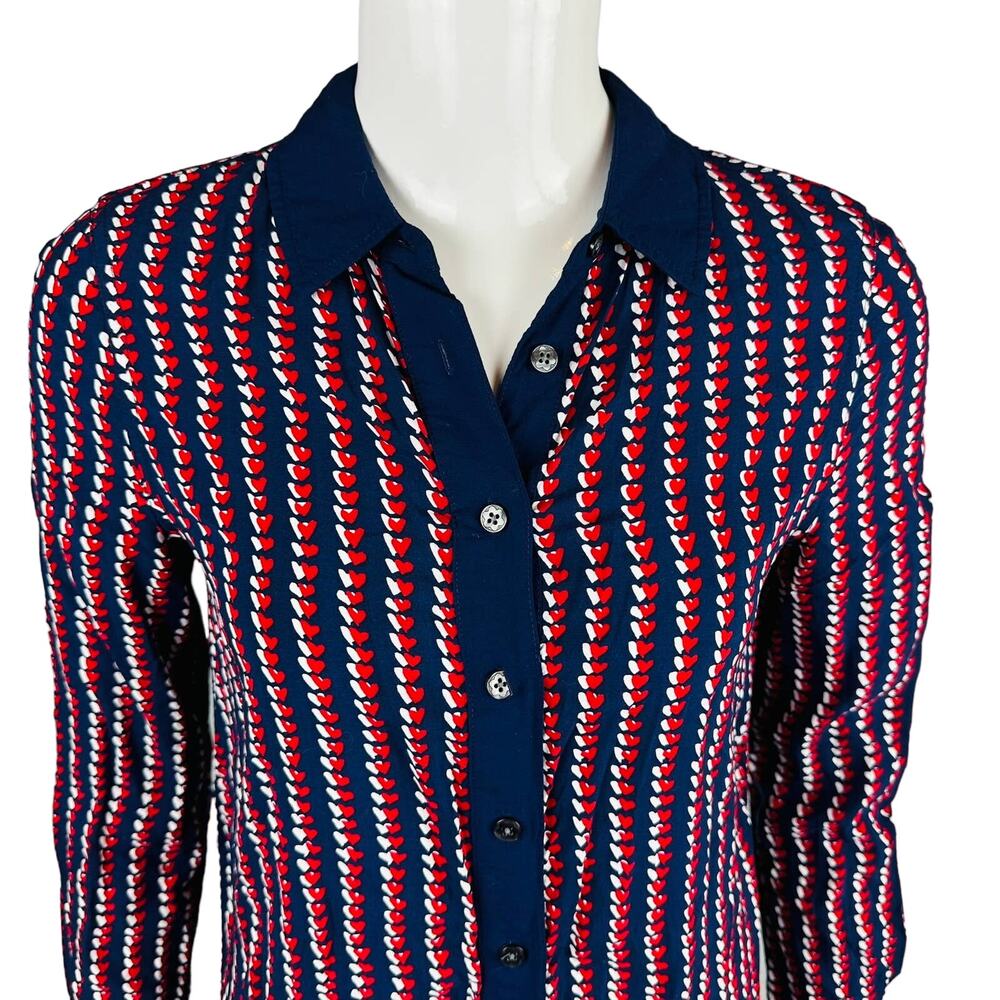 Draper James Womans Size 2 Shirt Dress Button Front Blue Hearts Long Sleeve - Picture 4 of 9